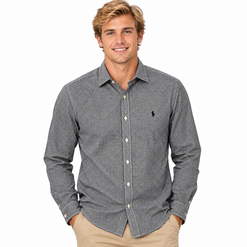 Polo Ralph Lauren Mens Gingham Button Down Shirt Black White Cotton M RN41381